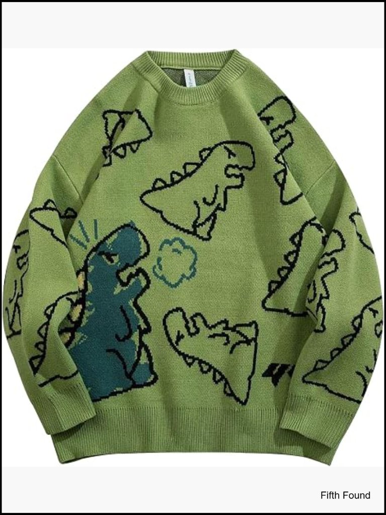Oversized Dinosaur Graphic Y2k Retro Pullover Sweater Chunky Knit Streetwear